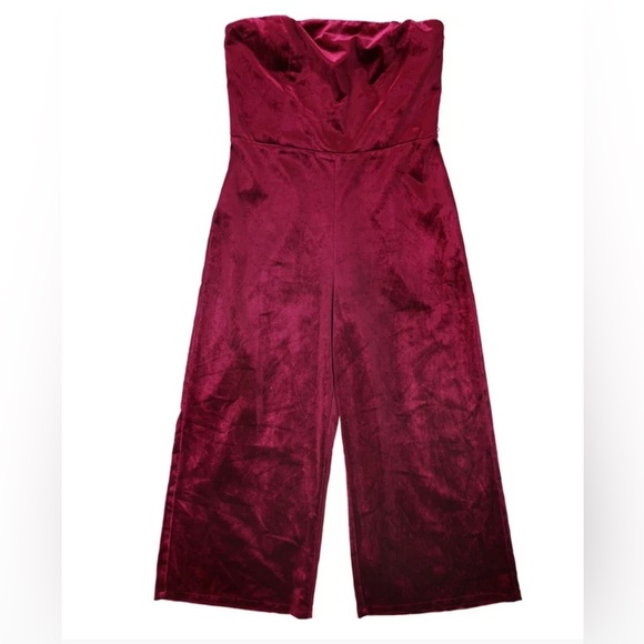 Lucy Paris Womens Strapless Velvet Jumpsuit, Burgundy, xs - Picture 9 of 9